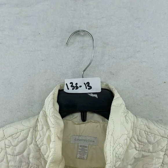Charter Club Vest Jacket Womens M Ivory White Full-Zip Quilted Ruffled Mock Neck - Picture 11 of 11